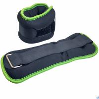 Утяжелители "ALT Sport" (2х1,0кг) (нейлон) в сумке (черный с зеленой окантовкой) (нейлоновый, наполнитель металлическая крошка) HKAW104-1